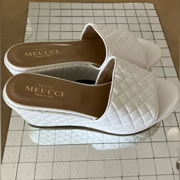 Sesto Meucci Tahnee White Quilted Woven Leather Wedge Slides 8 MINT CONDITION - Picture 5 of 6